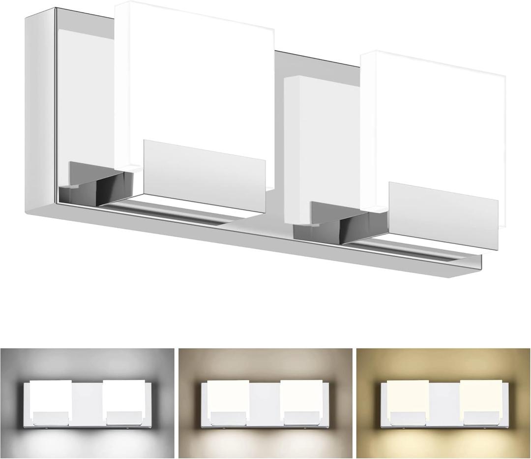 SOLFART 3 Color Temperature Dimmable 2 Lights LED Light Fixture Bathroom Vanity Light Fixtures 3000K/ 4500K/ 6000K 3C