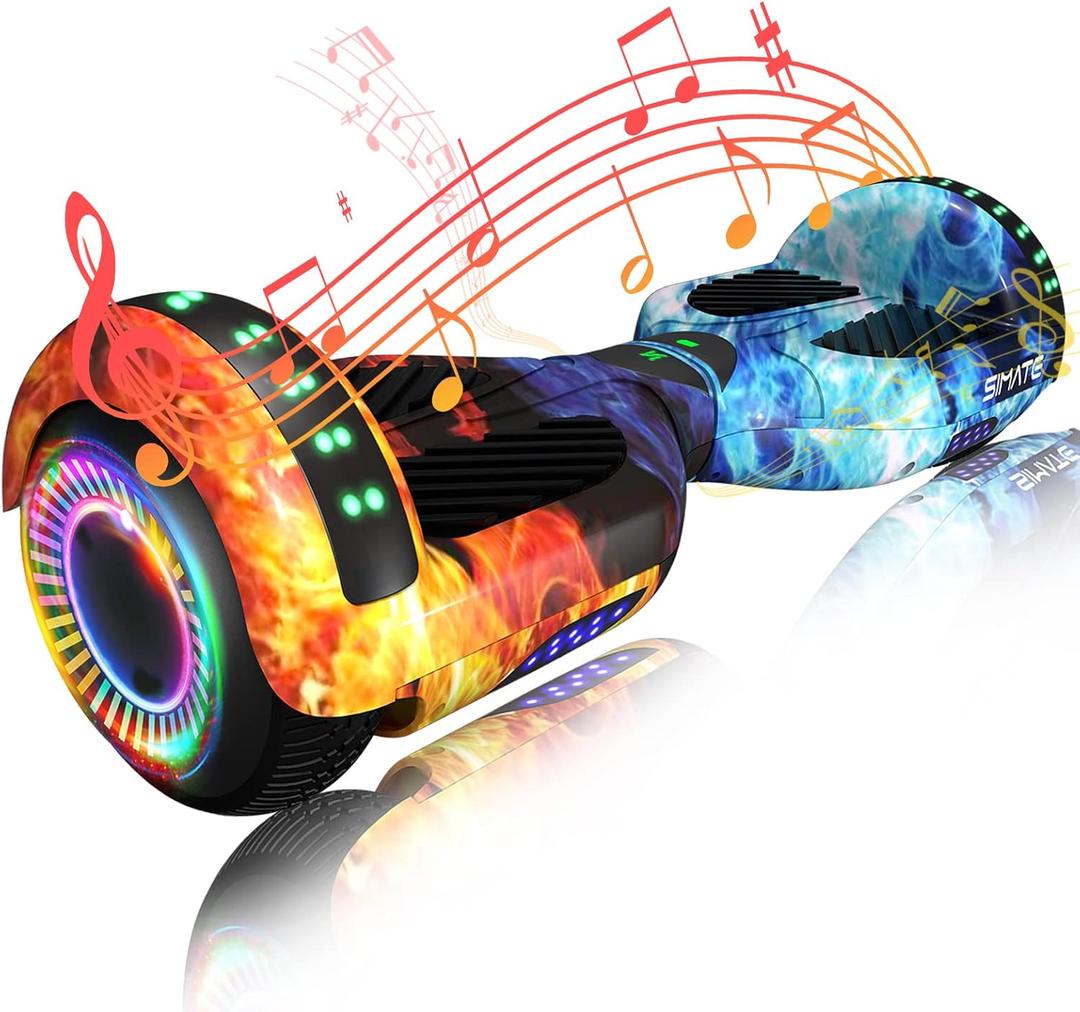 SIMATE Hoverboard, Bluetooth All Terrain Hover Boards with LED Lights and APP Control, Gifts for Kids Adults Girls Boys, for All Ages (Dual flame)