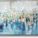 Abstract Blue Canvas Wall Art: Framed Picture Gold Foil Artwork Hand Painted Painting for Living Room (45''W x 30''H)