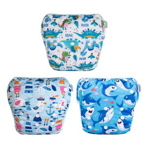 Babygoal Baby Boy Swim Diapers 3 Pack for 8M-3T Babies and Toddlers, Reusable Adjustable Washable for Swimming Lessons-Dinosaur,Shark,Fish (Large)
