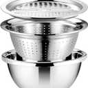 Stainless Steel Grater with Drain Basket 3-in-1 Multipurpose Vegetable Cutter Salad Bowl Kitchen Strainer and Shredder 10.2 Inch