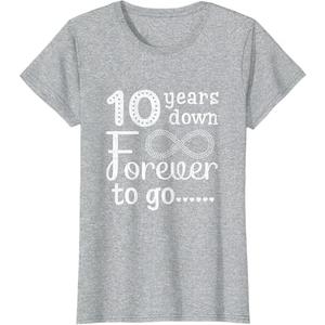 10 Years Down Forever to Go Cute 10th Wedding Anniversary T-Shirt, Size XL, Gray