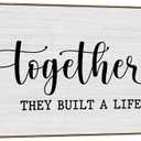 2 x And So Together They Built A Life They Loved Sign Large Wall Art Decor Framed 15x40, Above Bed Over Bed Canvas Wall Art Decor Print for Couples Bedroom, Rustic Bedroom Love Signs Wall Picture