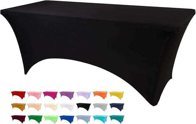 BDDC Table Covers for 6 Foot Tables, Black Washable and Wrinkle Resistant Stretch Tablecloths Rectangle 6ft for Events, Wedding, Banquets, Parties
