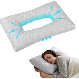 Lounsweer 24 x 14 x 4 Inches Gray Ear Piercing Hole with Large Holes Pillows Side Sleeper Pillow for Side Sleepers and Ear Inflammation Pressure Sores Comfort Relieves Pressure While Sleeping