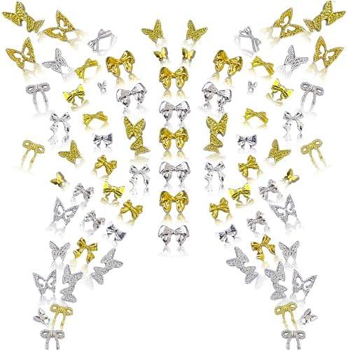 100pcs 3D Butterfly Nails Accessories, Gothic Butterfly Art Charms for Women's Y2K 3D Metal Cross Nail Art Supplies DIY Decoration, Pack of 2
