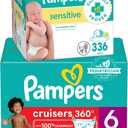 Pampers Pull On Cruisers 360 Fit Disposable Baby Diapers Size 6, 104 Count with Sensitive Water Based Baby Wipes 4X Pop-Top Packs (336 Count)