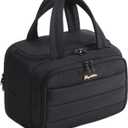 Travel Toiletry Bag for Women, Lightweight Large Quilted Puffy Makeup Bag Wide-open Make up Organizer Cloud Cosmetic Bag w/Handle for Traveling, Toiletries, Essentials, Accessories, Black