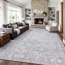 8x10 Area Rugs for Living Room, Washable Vintage Retro Floral Rug, Low Pile Non Slip Distressed Large Carpet for Bedroom, Dining Room, Office, Home (Vintage Purple Grey)