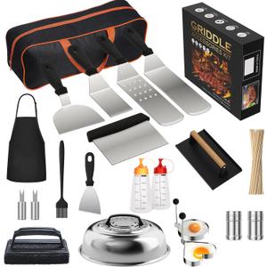 120 Pcs Griddle Accessories Kit for Blackstone - Perfect Flat Top Grill Accessories for Outdoor, Professional Round Melting Dome with Cast Iron Smash Burger Press for Barbecue