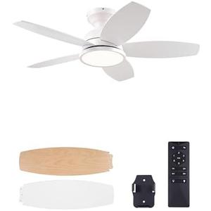Ceiling Fans with Lights, 42 Inch Ceiling Fan and Remote, Full-spectrum LED Light, 3CCT, 6-Speeds Noiseless Reversible DC Motor, Modern Flush Mount Ceiling Fan for Farmhouse Bedroom Indoor