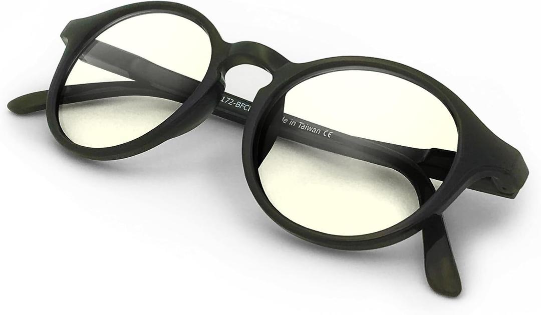 J+S Vision Blue Light Blocking Glasses for Men Women | Computer Gaming Work| Anti Strain Fatigue UV Glare | Medium-Small Fit (Mana Round Black - Low Color Distortion Lens (Lcd) - Medium Fit)
