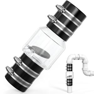 Silent Check Valve 1-1/2 Inch with Clear Body & Spring-Loaded Flapper, Buna-N Couplings & Stainless Steel Clamps - for Sump Pump Backflow Prevention, Quiet Operation, Extends Pump Life