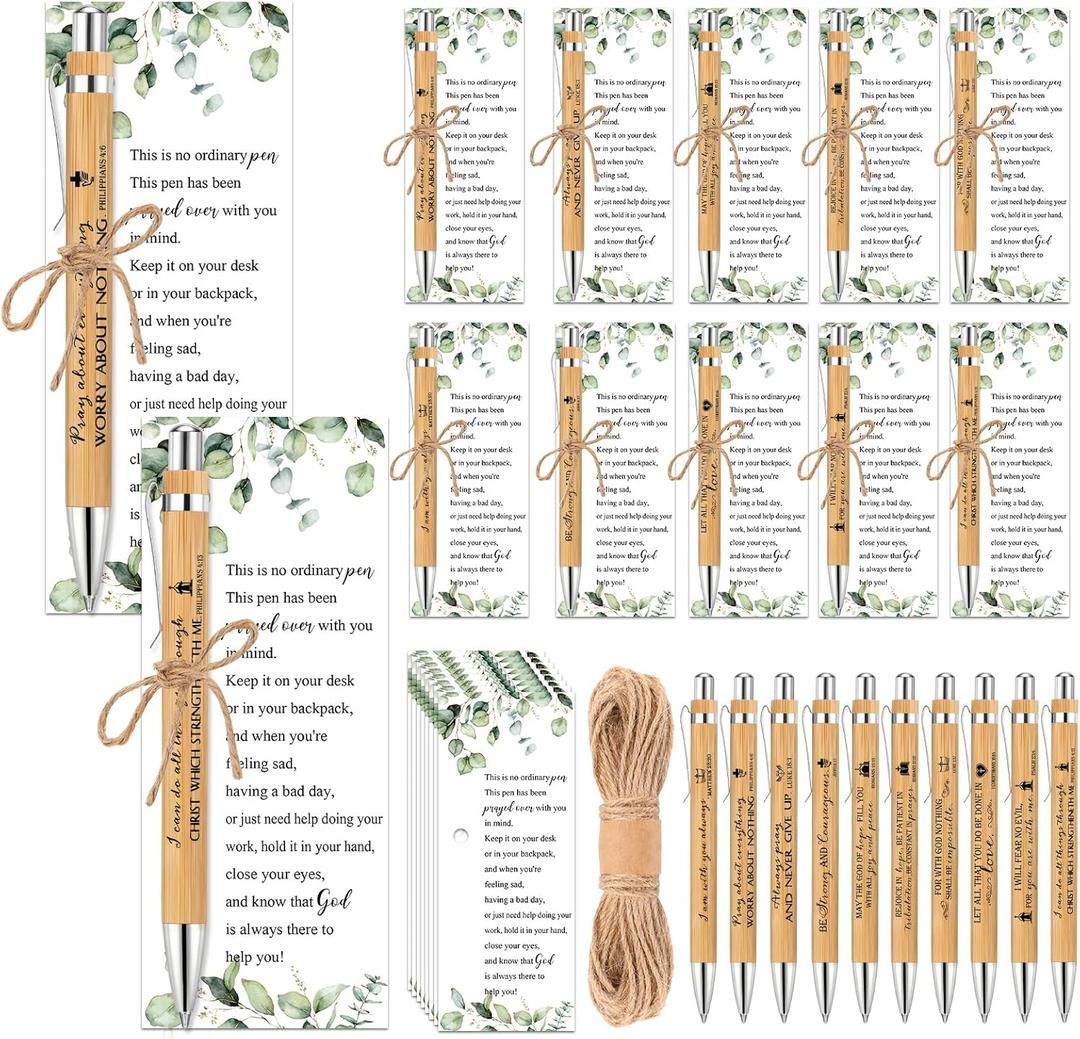 Tenceur 50 Sets Christian Gifts Bulk Bible Verse Bamboo Pens and Inspirational Bookmarks Religious Faith Based Gift for Party Women Men