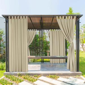 BONZER Waterproof Outdoor Curtains for Patio, Weatherproof Tab Top Outdoor Privacy Curtains for Porch, Pergola, Gazebo, Deck, 1 Panel, 52x95 Inch, Beige