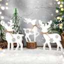 3Pcs Cute Christmas Tiered Tray Decor Indoor, Wooden Farmhouse Reindeer Christmas Tabletop Decorations Xmas Centerpiece, Rustic Reindeer Sign Standing Elk Decor for Home Shelf (White)