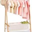 Kids Clothing Rack with Storage, Dress Up Rack, Child ClothesRack, Small Garment, for Costume, Bamboo (Natural Color)