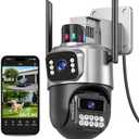 Outdoor Camera, Dual Lens PTZ 6MP Security Camera Outdoor, 6X Digital Zoom, Auto Tracking, Color Night Vision, 5G/2.4G Dual-Band WiFi, Plug-in Power, 2-Way Audio, IP66 Waterproof
