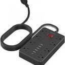 10 Ft Extension Cord Surge Protector, SMNICE 8 Widely Spaced Outlets and 6 USB (1 USB C) Charging Ports Flat Plug Power Strip, Desktop Power Cord for Travel Home Office Accessories Black