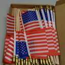 Tegeme 50 Pack Small American Flags on Stick 4 x 6 Inches Handheld Flags with Gold Spearhead for 250th Anniversary, 4th of July, Memorial Day, Parades Patriotic Party Lawn Outdoor Decor