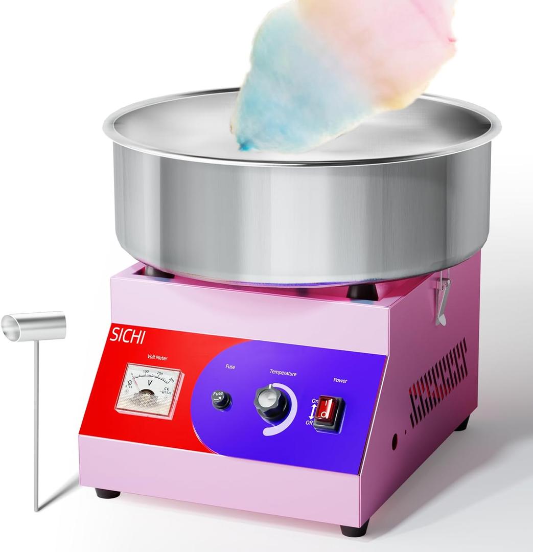 Cotton Candy Machine - Cotton Candy Machine Commercial w/ 15 inch Stainless Steel Bowl, Sugar Scoop, Cotton Candy Maker for Home, Party, 1000W Hard Candy Cotton Candy Maker for Birthday