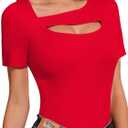 Long Sleeve Shirts Women Ribbed One Piece Cutout Tops Fashion Slim Fitted Clothes (Medium)
