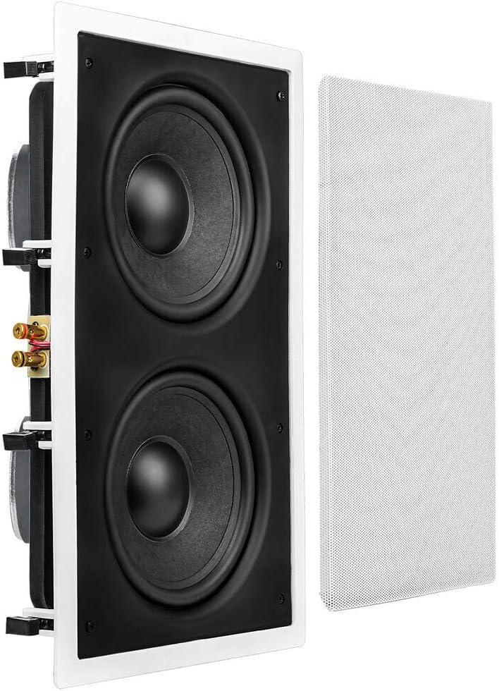 OSD Audio Dual 8" in Wall Subwoofer 350W Reinforced Back Bridge, Easy Install, Paintable Grill, IWS88