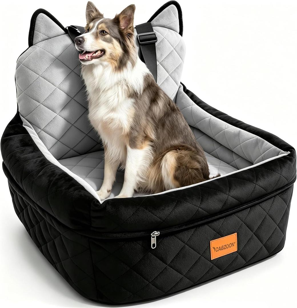 Dog Booster Car Seats for S/M Dogs Up to 35lbs,Pet Car Seat/Travel Bed with Washable&Removable Cover,Storage Pockets,Dog Safety Belt and Elevated Cushion Fits in Front/Back Seat