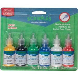 Scribbles Permanent Fabric Paint, Shiny 3D, 1 fl oz 6-Pack
