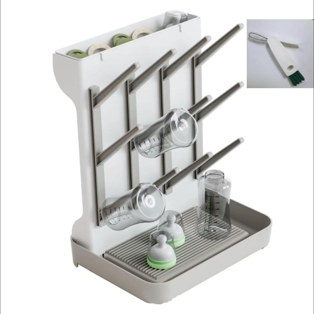 Baby Bottle Drying Rack, Countertop Bottle Dryer, Cup Drying Rack, for 12Pc Bottles and Accessories,Pump Parts,Pacifiers,Vitality Grey,Free small brush for cleaning