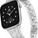 Wearlizer Compatible with Apple Watch Bands for Women 41/ 40/ 38/ 42mm, Jewelry Dressy Stainless Steel Metal Scrollwork Chain Bracelet for iWatch Band Series 11 10 9 8 7 6 5 4 SE 3 2 1 Silver