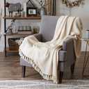 DII Modern Zig Zag Throw Blanket Woven Cotton, Hand-Knotted 2.5" Fringe, 50x60, Natural
