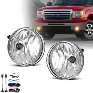 Fog Lights Assembly for 2007 2008 2009 2010 2011 2012 2013 GMC Sierra 1500 Replacement Fog Lamp Kit for 2007-2014 Sierra 2500 3500 HD with Switch & Wiring H8 12V 35W Halogen Bulb Clear Lens