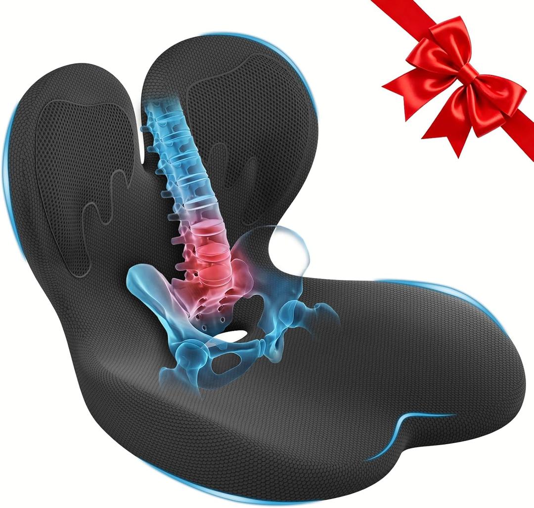 Car Seat Cushion with Lumbar Support for Long Driving Truck RV, Ergonomic Memory Foam Office Chair Cushion for Sciatica, Tailbone & Lower Back Relief, Ideal Gift for Drivers & Office Workers (Black)