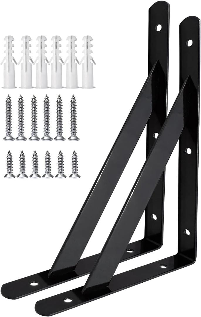 Shelf Brackets 20 Inch, Heavy Duty Shelf Brackets 12 Inch, Black Powder-Coated Hidden Brackets Wall Mount L Steel Bracket Wall Brackets for Shelves