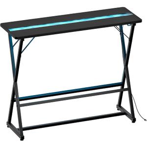 HOOBRO Bar Table,47.1" Rectangular Pub Table, Tall Counter Bar Height Table with LED Light and Glass Decoration, Modern Dining Table Footrests, for Dining Room, Pub, Tavern, Black BB68DBT01