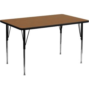 Flash Furniture 24''W x 48''L Rectangular Oak Thermal Laminate Activity Table - Standard Height Adjustable Legs