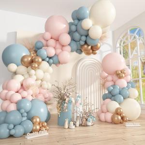 Ouddy Party 149Pcs Gender Reveal Balloon Arch Garland Kit Different Sizes 18 12 10 5Inch, 6Pcs 18 Dusty Pink Blue Sand White Gold Balloons for Boy Girl Boho Baby Shower Birthday Party Decorations