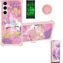 Galaxy A35 A55 5G Case Compatible with Samsung Galaxy A35 5G Phone Case Galaxy A55 5G Case Cover [with Tempered Glass Screen Protector][Hard PC + Soft Silicone] [Gold Glitter+Luminous] JSF-DJS