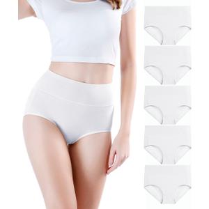 wirarpa Women's Underwear High Waisted Ladies Cotton Panties Soft Full Coverage Briefs 5 Pack (Regular & Plus Size)