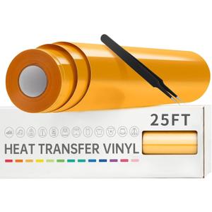 VinylRus Heat Transfer Vinyl-12 x 25FT Iron on Vinyl Roll for Shirts, HTV Vinyl for Silhouette Cameo, Easy to Cut & Weed(Yellow)