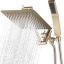 G-Promise All Metal 8-Inch Dual Square Shower Head Combo, Rain Shower Head, Handheld Shower Wand with 71-Inch Extra Long Hose, 3-Way Diverter, Adjustable Extension Arm, Brushed Gold