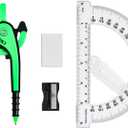 3 x Unjoo Compass and Protractor Set, 6 Inch Swing Arm Protractor (Dark Green)