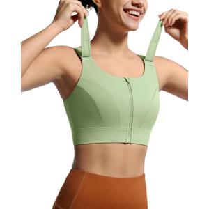 Adjustable High Impact Sports Bras for Women Zip Front Full Coverage and Lift Padded Compression Tops (XX-Large, Lime Green New)