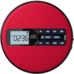 CD Player Portable with Speakers - Rechargeable Personal CD Player for Car and Home, Small Fabric Music Player with Backlit Display, Anti-Skip, AUX/USB Port - Ideal for Audiobooks & Gifts (Red)