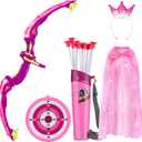 Bow and Arrow for Kids, LED Light Up Archery Set with Princess Cape and Crown, 10 Suction Cup Arrows, Target & Quivers, Outdoor Toy for Girls Aged 3-8, Birthday Gifts Toys for 4 5 6 7 8 Year Old