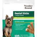 Wonder Bound Chicken Flavor Dental Sticks for Tiny Dogs (5-20 lbs), 6-Ridge Shape for Plaque & Tartar Control, Freshens Breath, Made With Real Chicken, 108 Count, Best By MAR 14/2027