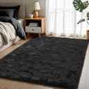 Area Rugs for Bedroom Living Room, 4x6 Soft Large Fluffy Fuzzy Shag Plush Furry Carpet, Soft Indoor Floor Mat for Kids Nursery Home Dorm Office Decor Aesthetic, Black