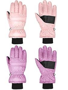 2 Pairs Kids Ski Gloves Waterproof Winter Mittens Warm Full Finger Gloves Snow Gloves for Children (Pink and Violet, 1 - 3 Years)