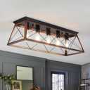 31.5" Flush Mount Ceiling Light, 5-Light Industrial Vintage Chandelier with Matte Black & Brushed Bronze Finish, Large Close to Ceiling Lighting for Dining Room, Kitchen Island, Living Room, Hallway